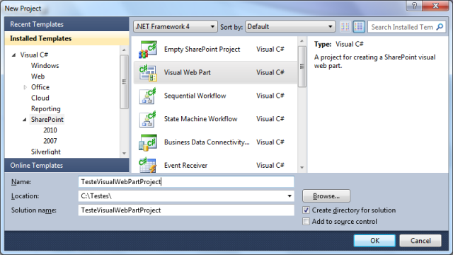 Criando um projeto do SharePoint a partir do Visual Studio 2010