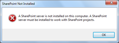Erro durante a criação de um projeto em um computador que não possua o servidor do SharePoint