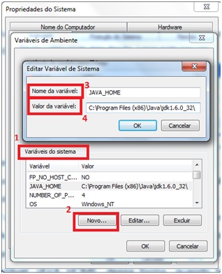 Criação da variável de ambiente JAVA_HOME