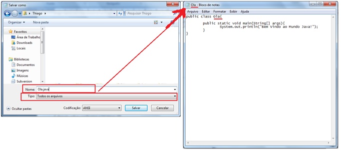 Salvamento do arquivo Ola.java